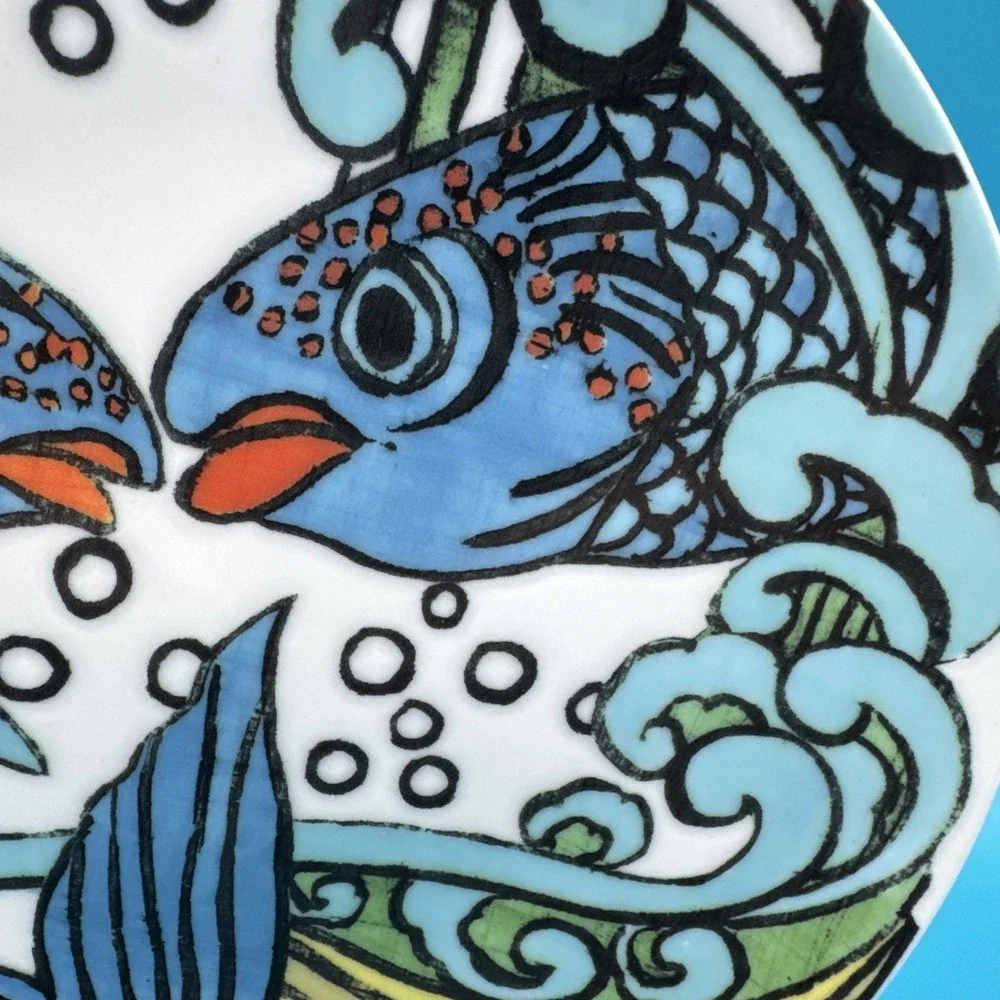 Anthropologie Blue Koi Fish Plate Salad Dessert Appetizer Anthropomorpic 8